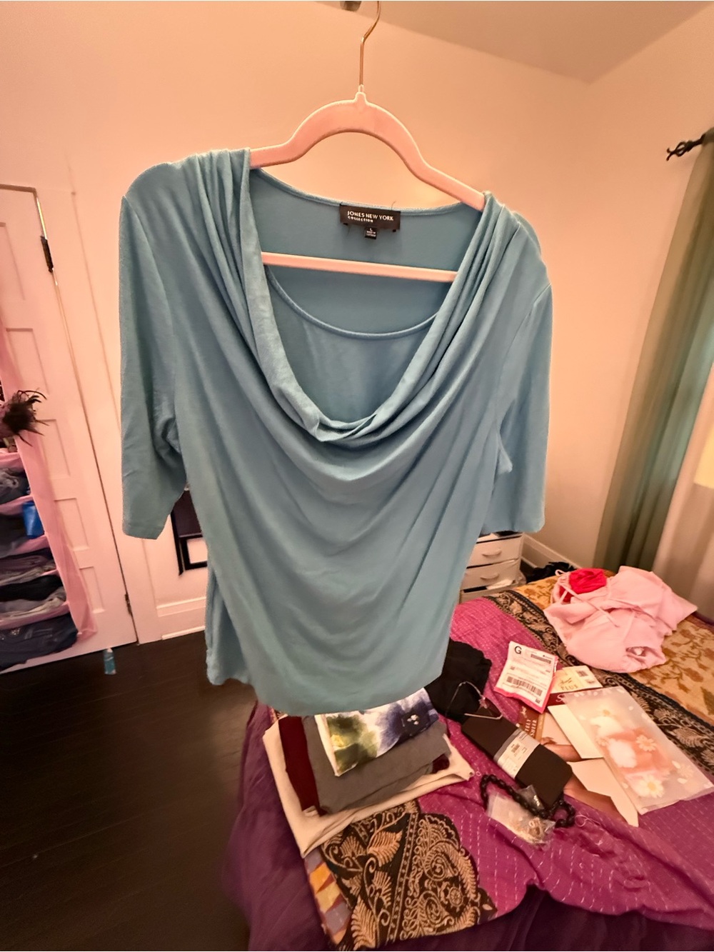 Cowl Neck Top in Light Blue